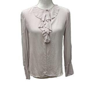 Rebecca Taylor Silk Blouse Top Ruffle Neck Womens 6 Pale Purple Coquette